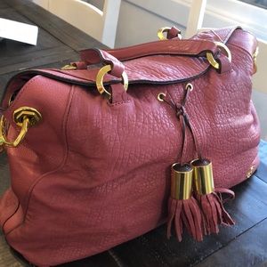 OrYANY Danielle Fold Over Magnetic Red Pink Tassel Large Satchel Bag Leather